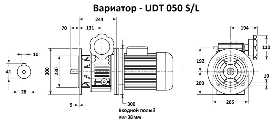 Габаритные и присоединительные размеры вариатора UDT050 S/L